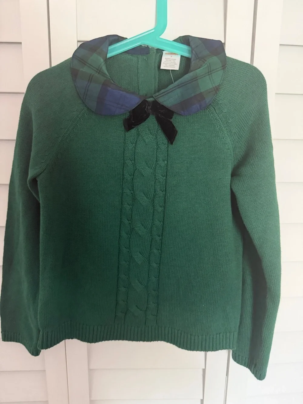 Gymboree Green Cable-Knit Sweater with Plaid Collar